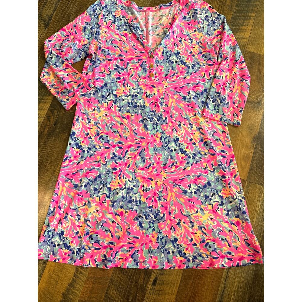 Lilly Pulitzer Banyan Shift Dress Pullover Coco Coral Crab Pink & Blue Sz Medium